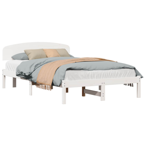 VidaXL vidaXL Bed Frame with Headboard White 135 x 190 cm Solid Pine Wood 1