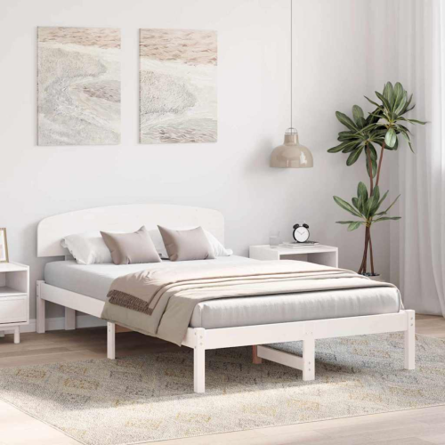 VidaXL vidaXL Bed Frame with Headboard White 135 x 190 cm Solid Pine Wood 2