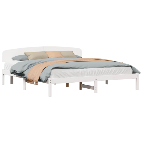 VidaXL vidaXL Bed Frame with Headboard White 200 x 200 cm Solid Pine Wood 1