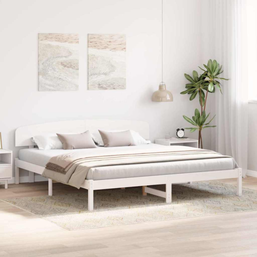 VidaXL vidaXL Bed Frame with Headboard White 200 x 200 cm Solid Pine Wood 2