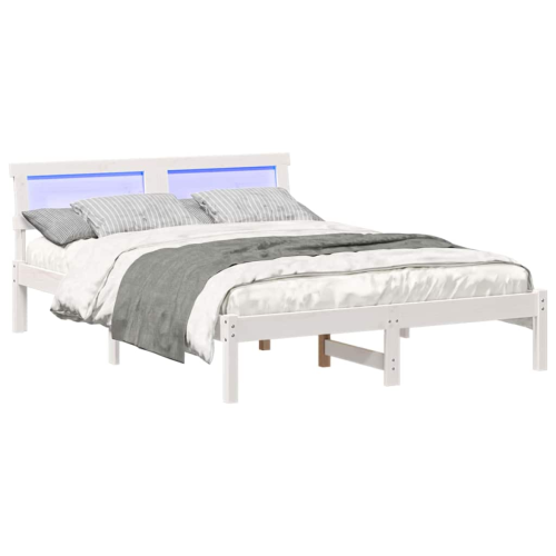VidaXL vidaXL Bed Frame with Headboard White 135 x 190 cm Solid Pine Wood 2