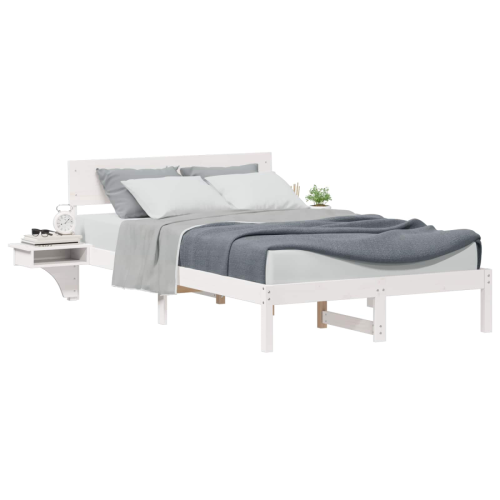 VidaXL vidaXL Bed Frame with Headboard White 135 x 190 cm Solid Pine Wood 1