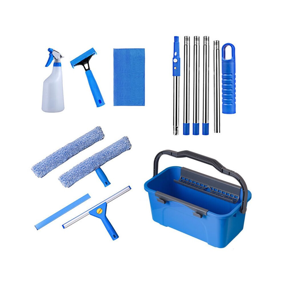 Professional Window Cleaning Kit With Bucket Long Handle Window Squeegee And Microfiber Scrubber,Glass Cleaner 4712560049585