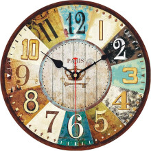 14Inch Wooden Wall Clock Battery Operated Retro Rustic Decorative Clock with Arabic Numerals Colorful Silent Non Ticking