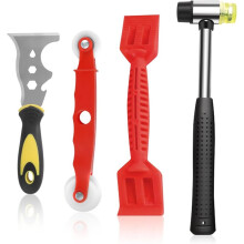 Conjunto de Ferramentas para Vidros de Janela, 4 Peças, para Montagem e Reparo, Inclui Raspador de Aço Inoxidável e Martelo de Cabeça Dupla.