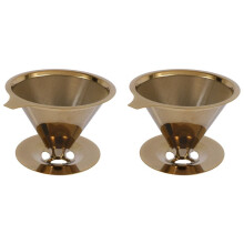 2X Doppel Wandiger Titan Gold Edelstahl ÜBergießer für Kaffee Tropf Filter mit Tassen Ständer und Griff