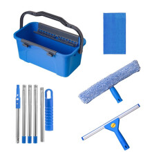 Kit de Nettoyage de Vitres Professionnel avec Seau, Raclette à Long Manche et Éponge en Microfibre