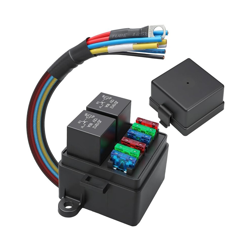 12V Pre-Wired Fuse Relay Box With 2 Relays, 6 Atc/Ato Blade Fuses For Vehicle Electrical Safety 6031679563859