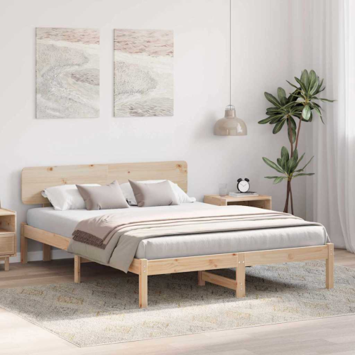 VidaXL vidaXL Bed Frame with Headboard Natural 160 x 200 cm Solid Pine Wood 2