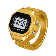 Women Rings Finger Watches Chronograph LED Party Digital Watches Lady Jewelry Rings Hole Cannot Be Adjusted Golden