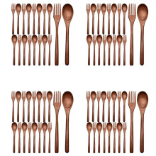 64 Stück Holz Löffel Gabeln Set Inklusive Holz Löffel und Holz Gabeln Japanisches Holz Utensil Set Wiederverwendbar Hand Gefertigt