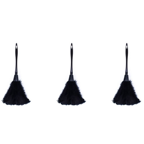 3Pc Fashion Turkey Feather Duster with Black Plastic Handle Cleaning Tool(Black)35cm