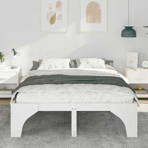 VidaXL vidaXL Bed Frame White 150 x 200 cm Solid Pine Wood 2