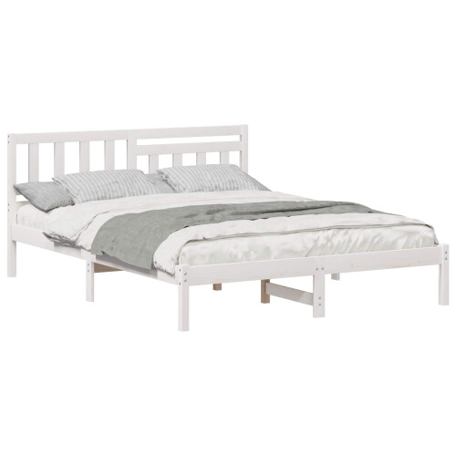 VidaXL vidaXL Bed Frame with Headboard White 150 x 200 cm Solid Pine Wood 1