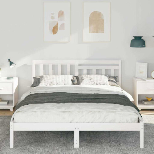 VidaXL vidaXL Bed Frame with Headboard White 150 x 200 cm Solid Pine Wood 2
