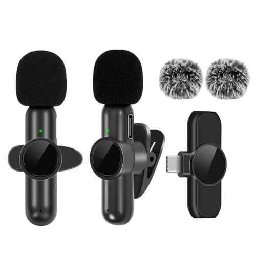 Microfono Lavalier Wireless Professionale A Doppio Microfono da Bavero per Registrazioni Audio e Video con Cellulare e Vlogging.