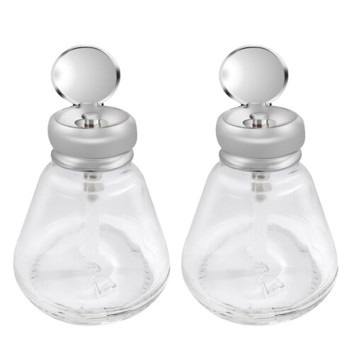 2X Empty Nail Polish Makeup Remover Pump Dispenser Glass Push Down Press Bottle