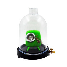 Vakuumhaube, Saugscheibe, Glocke im Vakuumlabor, Kunststoffgefäß, Schall, Physik, Wissenschaftliches Experimentiergerät