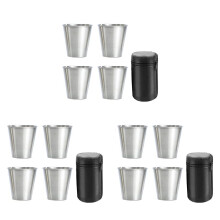 Stainless Steel Shot Cups, Set of 12 Cups, Metal Shot Glasses, Stackable, Hip Flask Small with Leather Bag for Outdoor