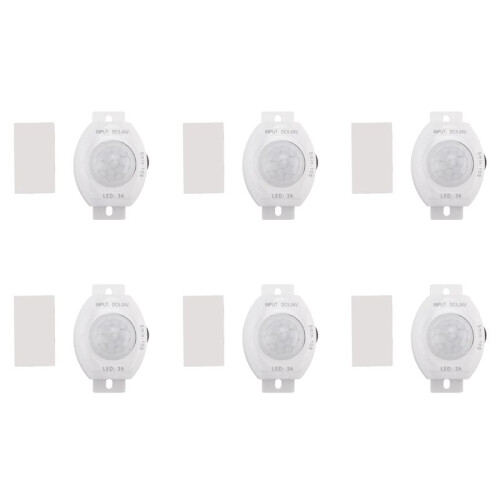 6X PIR Infrared Motion Sensor Detector DC5-24V Auto  Off Timer  LED Light Body PIR Motion Sensor Lamp(White)