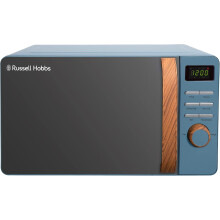 (Single, Blue) Russell Hobbs RHMM713G 17 L 700 W Scandi Compact Grey Manual Microwave with 5 Power Levels, Wood Effect Handle & Dials, Timer,
