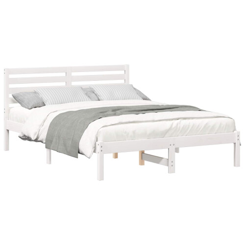 VidaXL vidaXL Bed Frame with Headboard White 135 x 190 cm Solid Pine Wood 1
