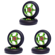 6Pcs 100mm Scooter Replacement Wheels with Bearings Aluminum Wear-Resistant PU Scooter Parts Scooter Accessories,Green