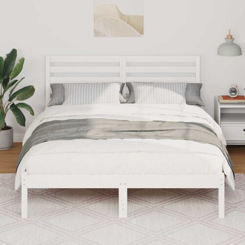 VidaXL vidaXL Bed Frame with Headboard White 135 x 190 cm Solid Pine Wood 2