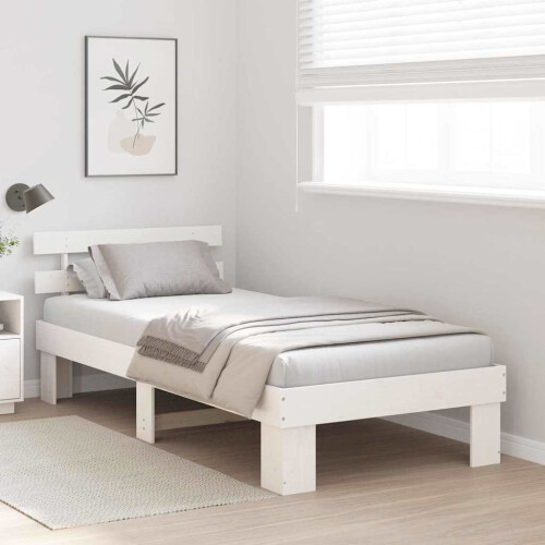 VidaXL vidaXL Bed Frame with Headboard White 90 x 190 cm Solid Pine Wood 2