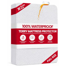 (White) Extra Deep Waterproof Mattress Protector Single Size Cover Hypoallergenic Premium Polyester and Cotton Terry Towel Fabric Fitted Style Topper