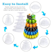 Soporte Redondo de 6 Niveles para Torre de Macarons, Soporte de Plástico Transparente para Pasteles, Estante para Exhibir Macarons, Bandeja para