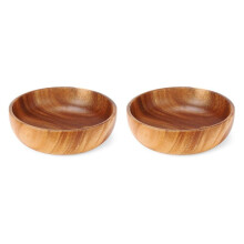 2X Tigela de Madeira de 9,5 Polegadas, Tigela de Salada de Madeira, Tigela de Madeira para Alimentos, Frutas, Saladas e Decoração