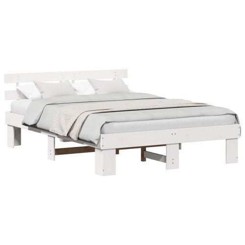 VidaXL vidaXL Bed Frame with Headboard White 150 x 200 cm Solid Pine Wood 1