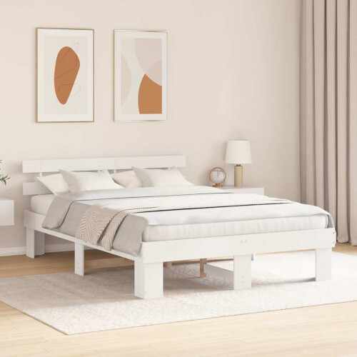 VidaXL vidaXL Bed Frame with Headboard White 150 x 200 cm Solid Pine Wood 2