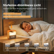 Digital Alarm Clock with Dimmable Night Light, LED Display Bedside Alarm Clock in Wood , USB-C Rechargeable