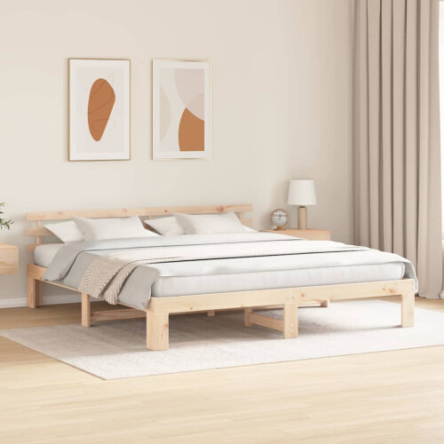 VidaXL vidaXL Bed Frame with Headboard Natural 180 x 200 cm Solid Pine Wood 2