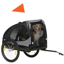 Remorque vélo pour chien avec fenêtres en filet, réflecteurs et fanion de sécurité, 140 x 71 x 83 cm, noire