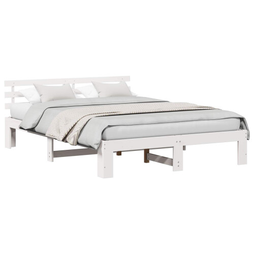 VidaXL vidaXL Bed Frame with Headboard White 150 x 200 cm Solid Pine Wood 1