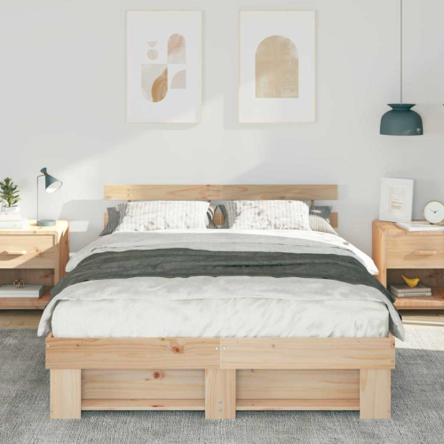 VidaXL vidaXL Bed Frame with Headboard Brown 150 x 200 cm Solid Pine Wood 2