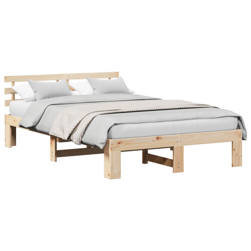 VidaXL vidaXL Bed Frame with Headboard Natural 120 x 190 cm Solid Pine Wood 1