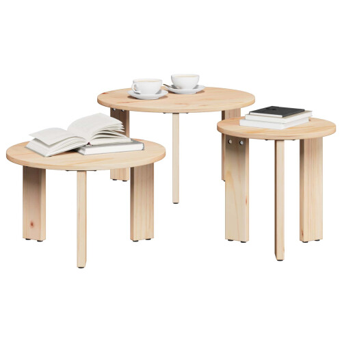VidaXL vidaXL Coffee Table 3 pcs Natural Solid pine wood 1
