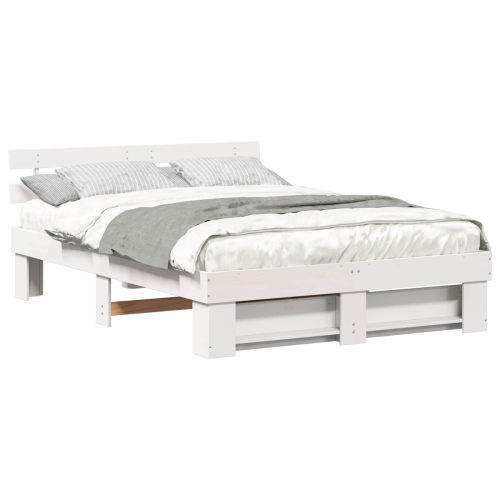 VidaXL vidaXL Bed Frame with Headboard White 150 x 200 cm Solid Pine Wood 1