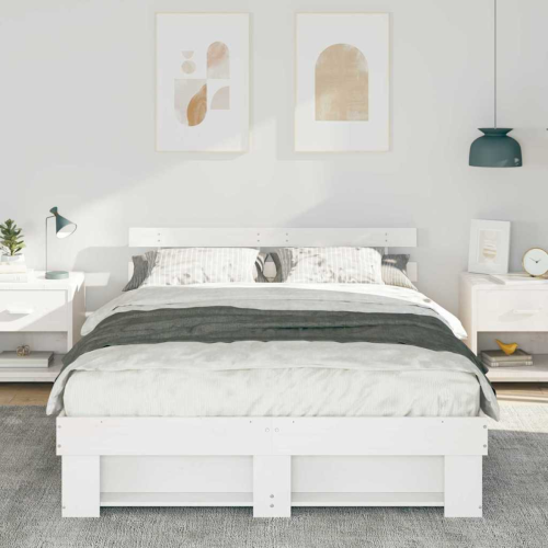 VidaXL vidaXL Bed Frame with Headboard White 150 x 200 cm Solid Pine Wood 2