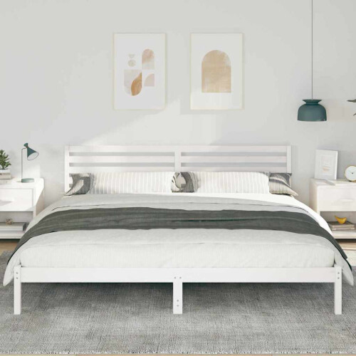 VidaXL vidaXL Bed Frame with Headboard White 200 x 210 cm Solid Pine Wood 2