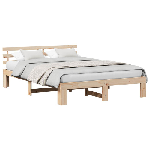 VidaXL vidaXL Bed Frame with Headboard Natural 160 x 200 cm Solid Pine Wood 1