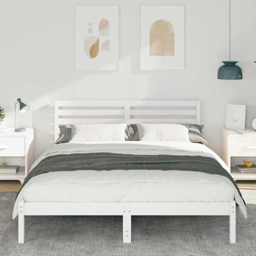 VidaXL vidaXL Bed Frame with Headboard White 140 x 200 cm Solid Pine Wood 2
