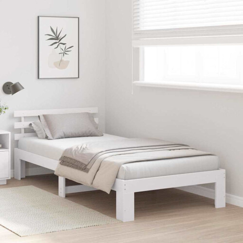 VidaXL vidaXL Bed Frame with Headboard White 90 x 190 cm Solid Pine Wood 2