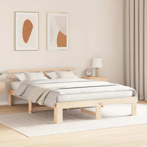 VidaXL vidaXL Bed Frame with Headboard Natural 140 x 200 cm Solid Pine Wood 2