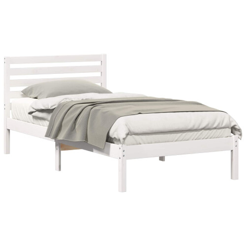 VidaXL vidaXL Bed Frame with Headboard White 90 x 190 cm Solid Pine Wood 1