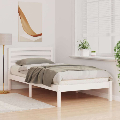 VidaXL vidaXL Bed Frame with Headboard White 90 x 190 cm Solid Pine Wood 2